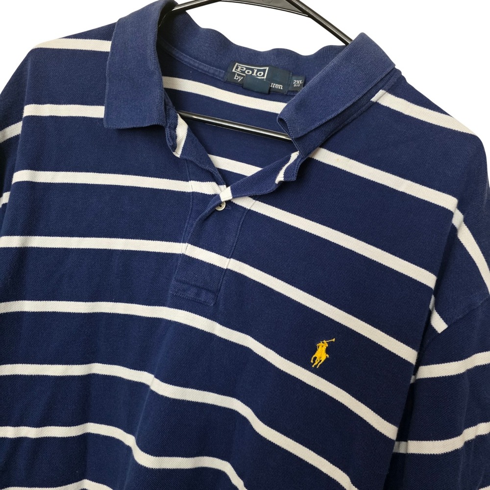 Polo Ralph Lauren Mens 2XL Big Navy Blue White Striped Short Sleeve Polo Shirt